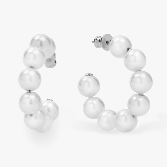Melinda Maria Life's A Ball Pearl Hoops Silver NEW - FIRM ✨️ - Picture 2 of 3